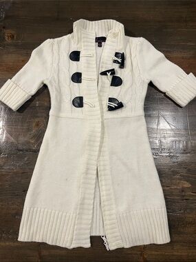 Y2K Takeout Cream Knit Toggle Coatigan with Navy Trim